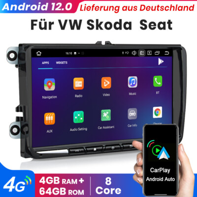 Android 12 Autoradio Carplay GPS Navi RDS Für VW GOLF 5 6 Polo 6R Touran Tiguan