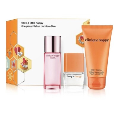 CLINIQUE Have a Little HAPPY Fragrance SET of 3 Heart Perfume 7ml 3ml Cream 1 oz