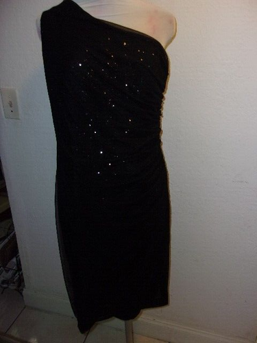 NWOT RALPH LAUREN BLACK ONE SHOULDER DRESS 14