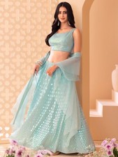 Classic Designer Georgette Light Blue Lehenga Choli With Dupatta For Women