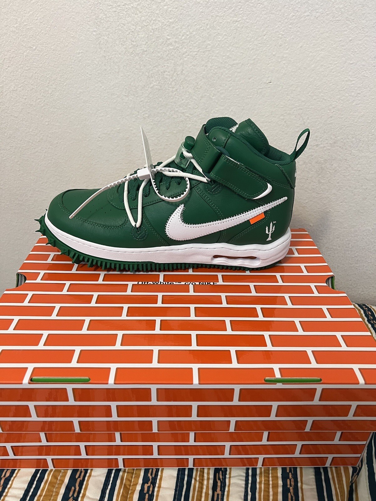 OFF WHITE X NIKE Taglia 12 Nike Air Force 1 Mid SP pelle x bianco sporco verde pino