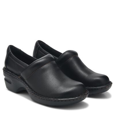 B.O.C. PEGGY NIB Woman's Size 9 Solid Black Leather Slip-On Comfort Clog Shoes