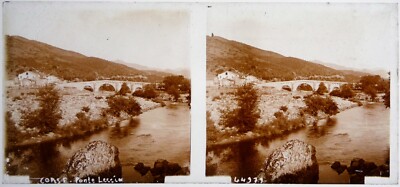 Corsica Ponte Leccia.Corsica.Ile of Beauty.Stereo on Glass.Plate 6X13cm.Glass Vi