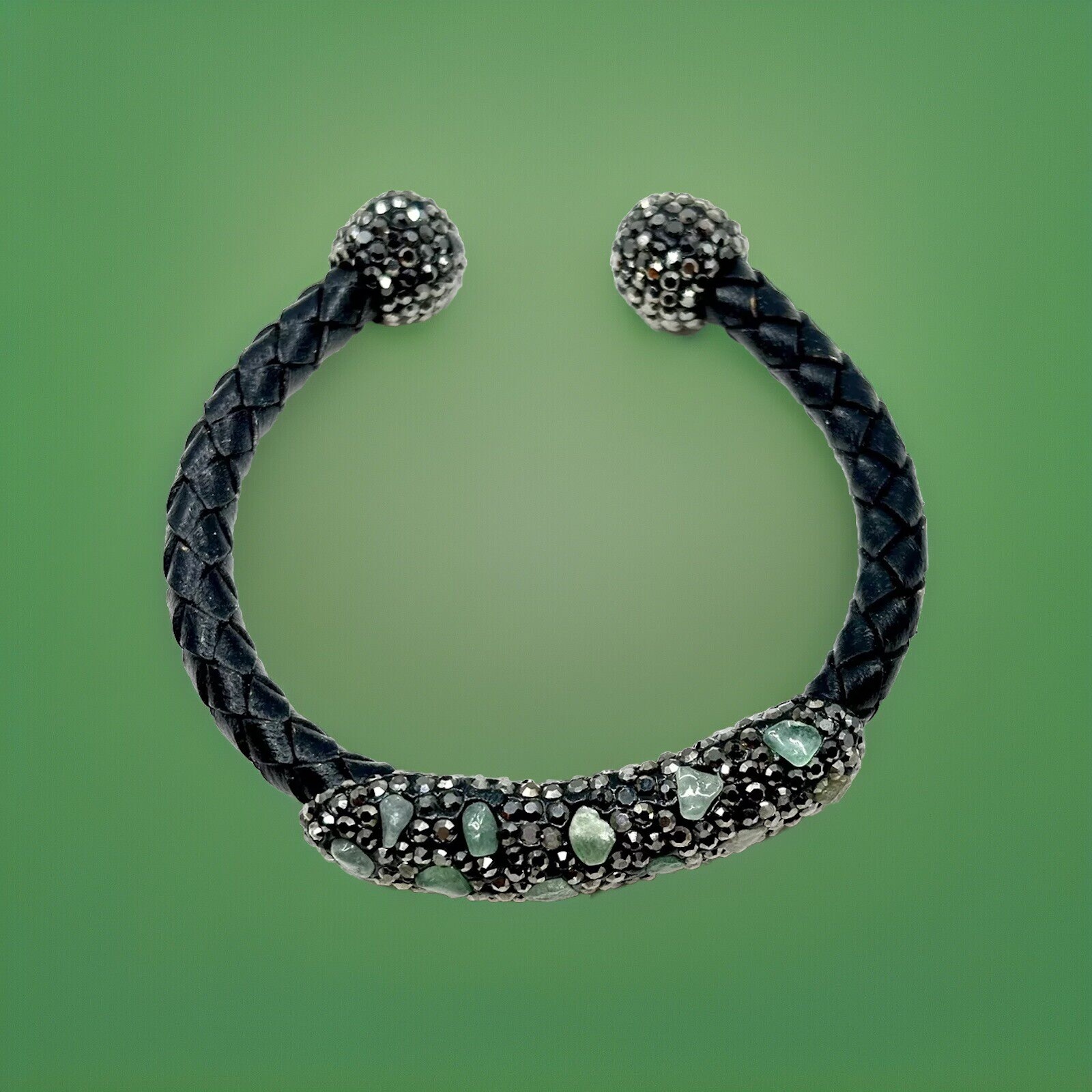 Statement Leather Open Cuff  Bracelet Embellished… - image 4