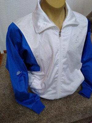 Vintage Puma Track Jacket Blue And White Men's Large 