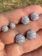 Cluster Hip Hop Earrings Real 925 Sterling Silver 7.5mm-12mm Iced CZ Stone ITALY