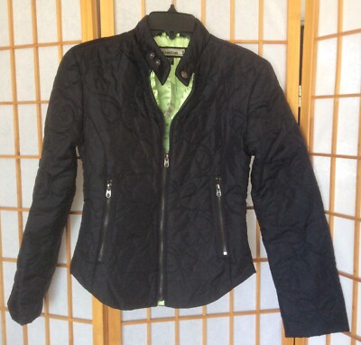 NWT Bebe BLACK LIME GREEN Butterfly Quilted Puffer Jacket Coat XS X-Small $118