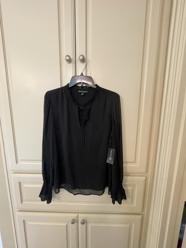 INC Women’s Deep Black Long Sleeves Top With Metallic Accents - Size M (NWT)