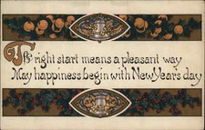 Antique New Year ARTS AND CRAFTS Quote Decorate Orange and Holly Border
