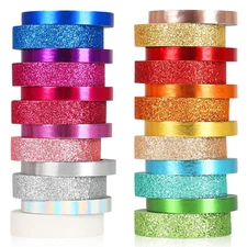 Metallic Glitter Washi Tape - 24 Rolls Thin Colored Masking Tape Set, 6Mm/10Mm D