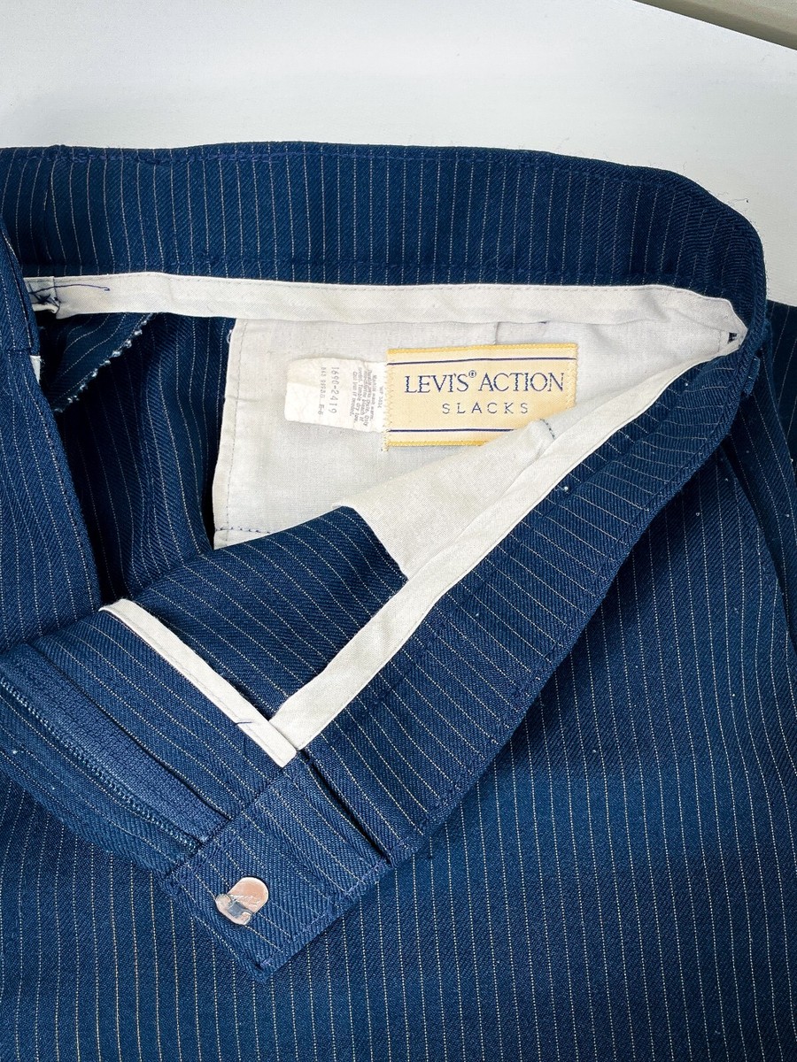 Levi's Action Slacks Pants Mens 41 x 34 Navy Blue Rare Pin Levi's Action Slacks Pants Mens 41 x 34 Navy Blue Rare Pin