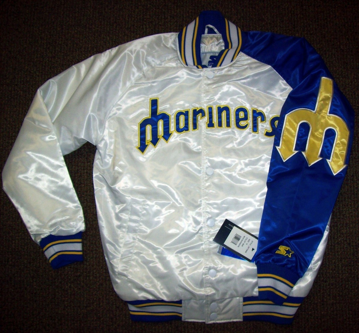 Mariners Jacket Seattle MLB Starter Snap Dowj Jacket M XL 2X WHITE