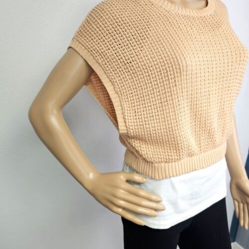 Volcom Sweater Cotton Open Knit Sleeveless Cropped Sz M Retro Y2K Academia - Picture 3 of 10