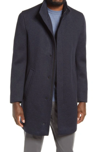 New 698$ Bugatti Flexcity Mens 40R Blue Knit Lined Wool Blend Full Zip Over Coat - Picture 1 of 12