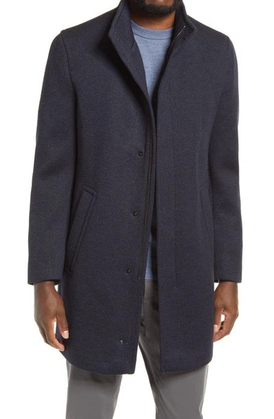 New 698$ Bugatti Flexcity Mens 40R Blue Knit Lined Wool Blend Full Zip Over Coat