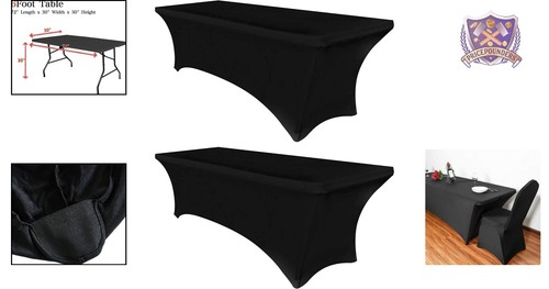 Wrinkle-Resistant Black Spandex Table Covers - 6ft Fitted Tablecloths for Events - Picture 2 of 11