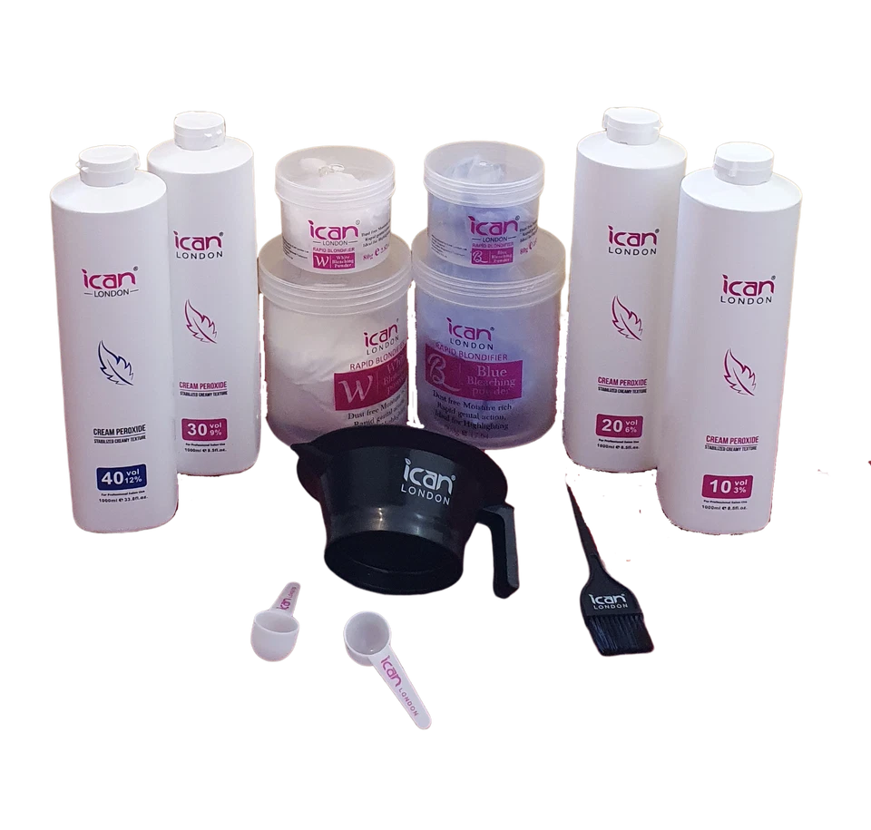 Ican cream peroxide 1000ml & rapid blue powder bleach 500g (JAR) set