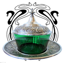Art Nouveau WMF Antike versilbertes Grünesglas Jugendstil Desertschale 1900