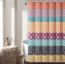 Lush Decor Bohemian Stripe Shower Curtain, 72" x 72", Fuchsia Orange