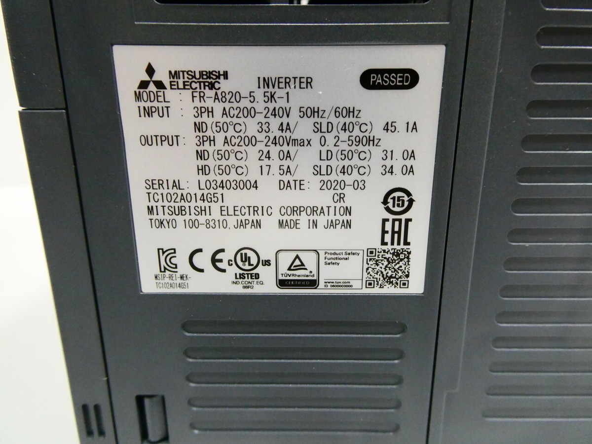 新品　MITSUBISHI ELECTRIC FR-A820-7.5K-1 MITSUBISHI FR-A820-7.5K-1 Inverter Used Working tested 200V