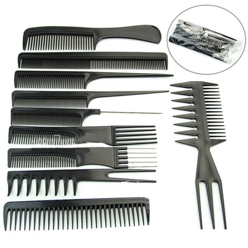 10Pcs/Set Black Pro Salon Hair Styling Hairdressing Plastic Barbers Brush Combs - Picture 6 of 10