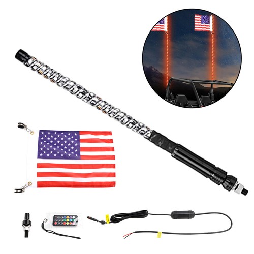 2ft RGB LED APP Whip Lights Antenna W/ Flag Remote Control For Polaris UTV ATV - Picture 6 of 18