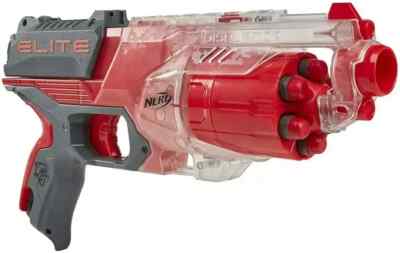 NERF Elite Disrupter Blaster 6-Dart Rotating Drum, Translucent Red New/Open Box
