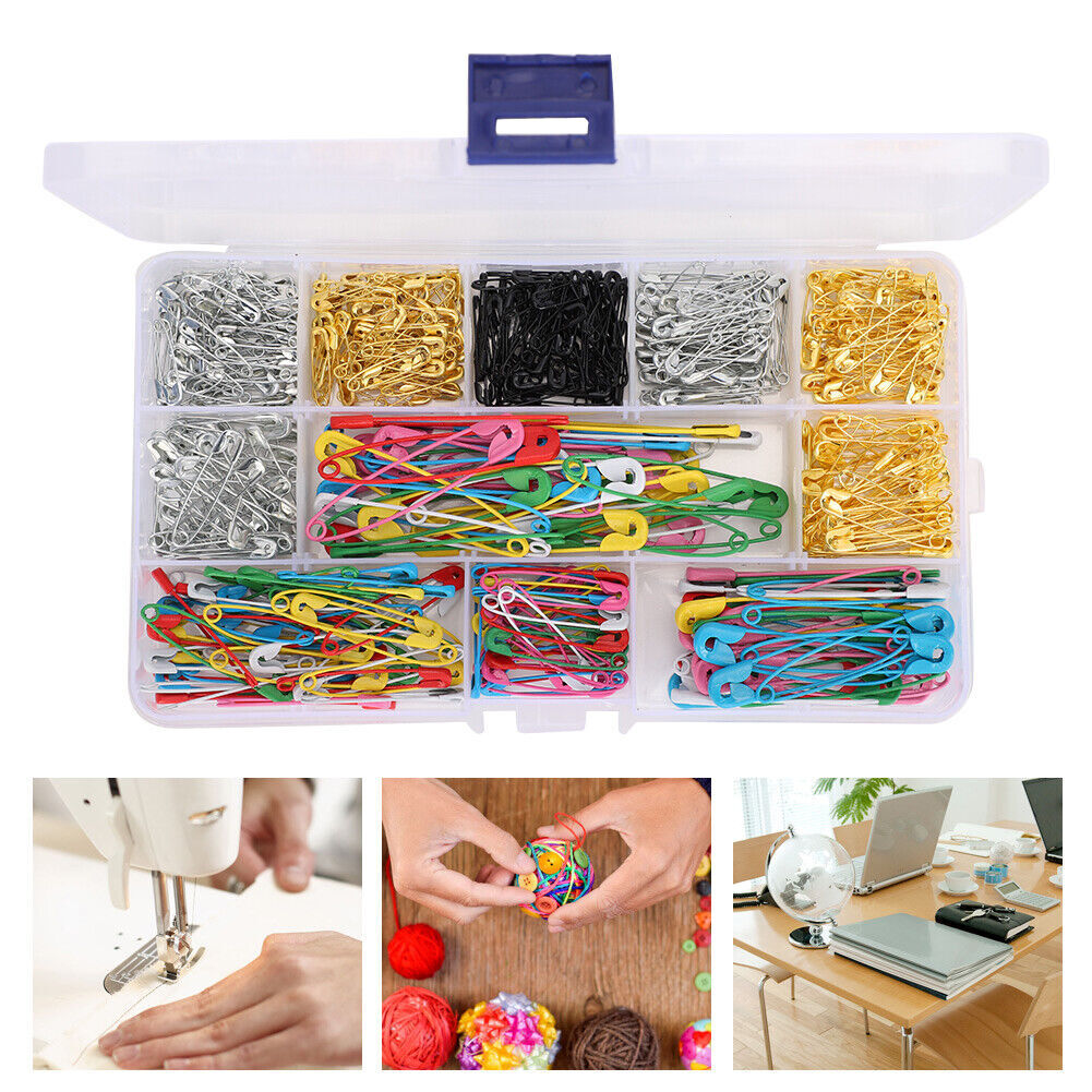 500Pcs Multicolor Safety Pins Assorted Sizes Boxed Set for Crafts & Tags  