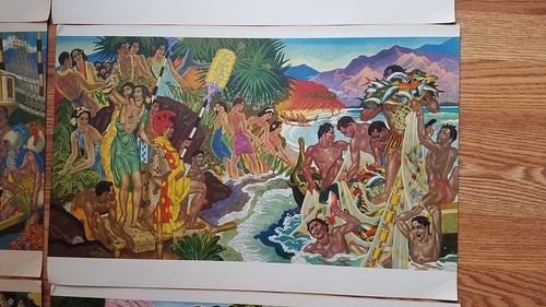 Litografías originales hawaianas Eugene Savage Matson murales SS Lurline (no menús) - Imagen 6 de 10