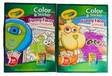  2 CRAYOLA Color  Sticker Funny Faces- Animals  Space Creatures 2014 NOS