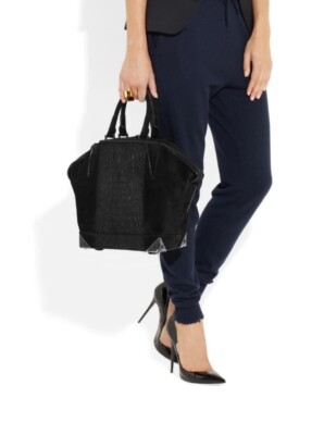 Alexander Wang Large Emile Bag black pebbled leather Long Strap 