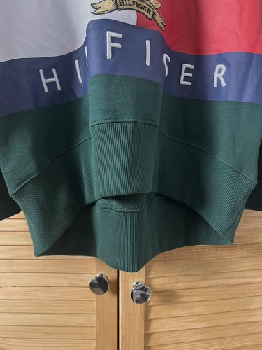 TOMMY HILFIGER Logo Print Oversized Hoodie Green Multicolour Size L - Picture 3 of 10