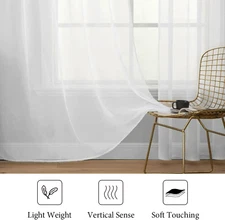 MIULEE 2 Panels 54" x 108" Solid Color White Sheer Window Curtains Rod Pockets