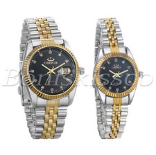Men's Women's Luxury Luminous Rhinestone Stainless Steel Wristband Couples Watch