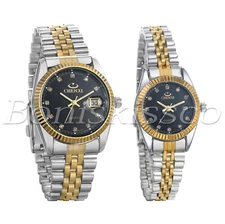 Men's Women's Luxury Luminous Rhinestone Stainless Steel Wristband Couples Watch