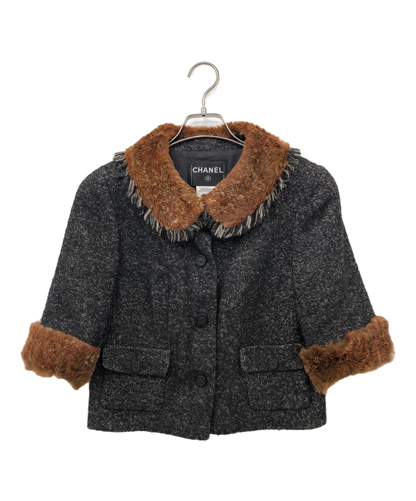 Chanel — CHANEL Women's Coat Lapin Fur Wool Jacket Half Sleeve Made in France Authentic