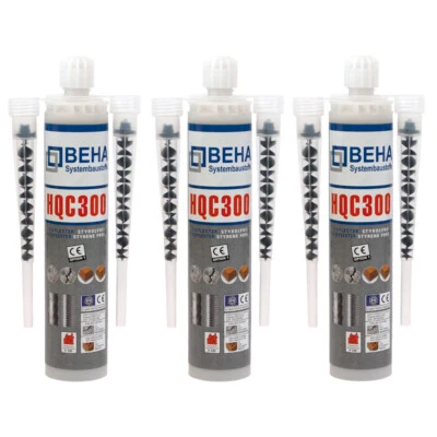 BEHA 3 x Verbundmörtel Klebemörtel Injektionsmörtel für Gewindestangen, Ankerstangen