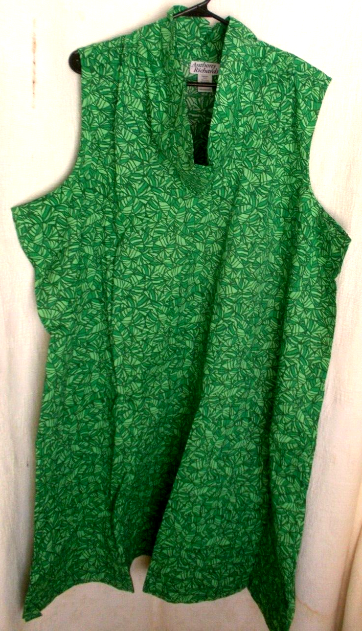 New Anthony Richards Cowl Neck Lounge House Dress Muumuu Green Print Plus Size 4X