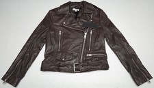 Gianni Bini Leather Moto Jacket Chocolate Brown Genuine Leather Belted $349