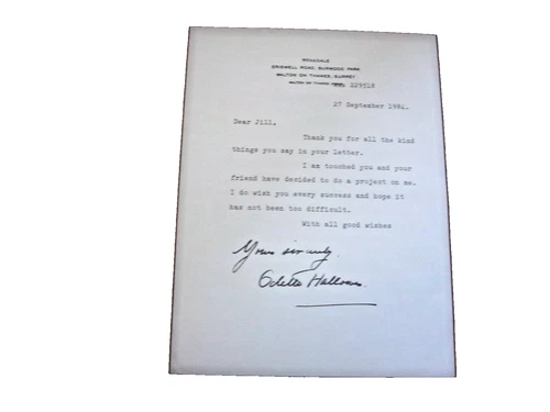 1984 WORLD WAR 2 S.O.E ODETTE HALLOWS GC,MBE SIGNED LETTER