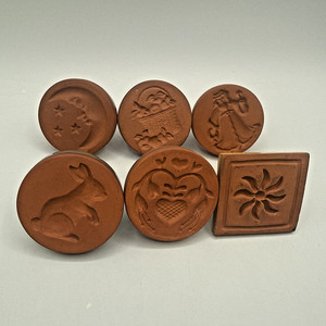 Rycraft Vintage Ceramic Terra Cotta Cookie Stamps Lot 6 Fruit Basket Moon READ
