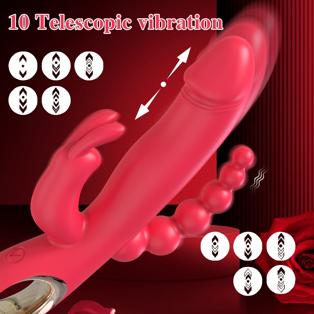 3 in 1 Thrusting Rabbit Vibrator G-Spot Clit Anal Dildo Massager Women Sex Toys