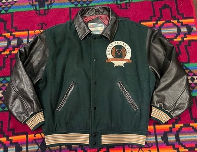 VTG Sz L - GUESS Club Georges Marciano Green Wool Leather Varsity