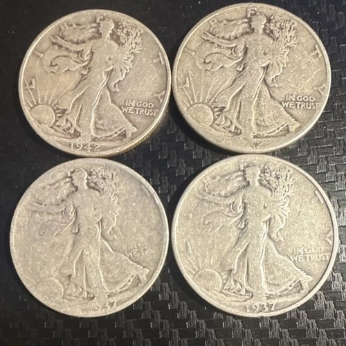 4 Liberty Walking Half Dollars Circulated