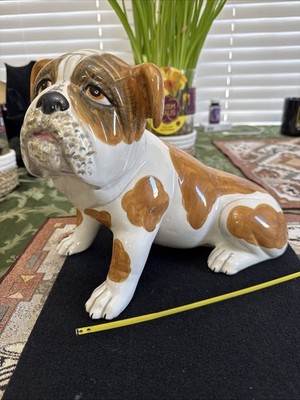 Vintage 12  Majolica ENGL Bulldog  Statue Ceramic Italy MCM Figure Hand Painted