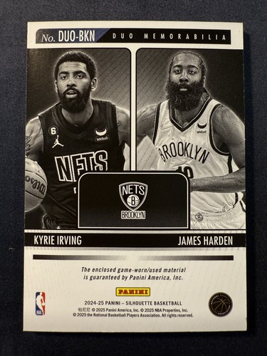 2024 Panini Silhouette game-worn Duo patch Kyrie Irving and James Harden Nets - Picture 2 of 2