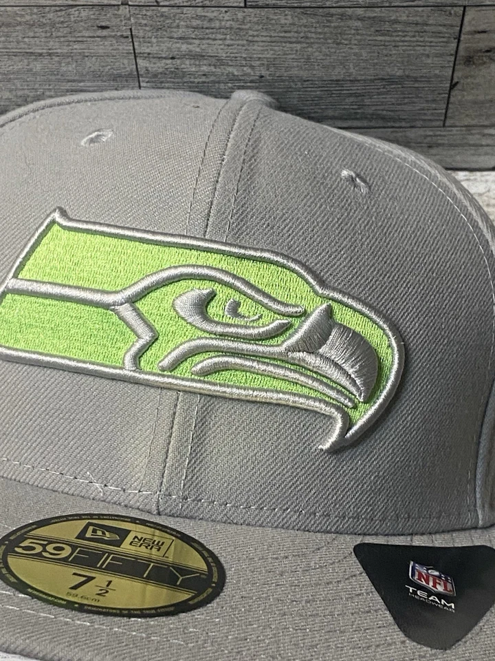 New Era 59Fifty Seattle Seahawks Sombrero Ajustado Gris Fresco Edición Talla 7 1/2 Nuevo Foto 2 de 4