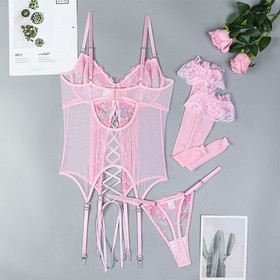 Lingerie Three Piece Set with Garter Straps Sexy Corset Bustier for Women