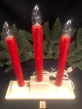 Vintage Christmas~Lighted Window Candolier~3 Red Candles~Unique~ Gem Electric #1