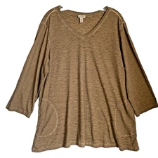 LOGO by Lori Goldstein Top 1X V Neck 3/4 Sleeve Relaxed Pockets Minimalist